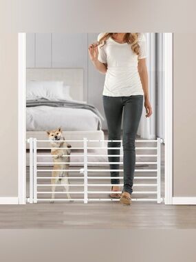 Adjustable White Pet Safety Gate - Expandable Pressure Mount